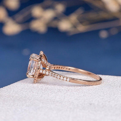 1.5 CT Rose Gold Round Colorless Moissanite Halo Engagement Ring - JBR Jeweler