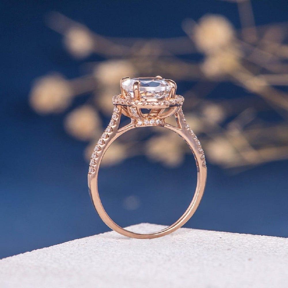 CT Rose Gold Round Colorless Moissanite Halo Engagement Ring