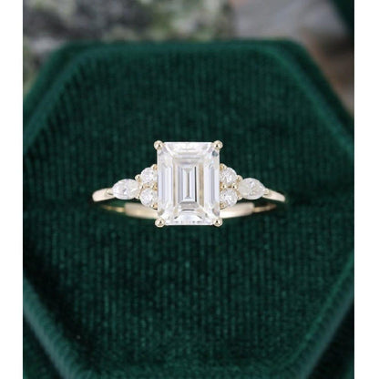 1.50 CT Emerald Cut Yellow Gold Moissanite Engagement Ring Solitaire Ring - JBR Jeweler