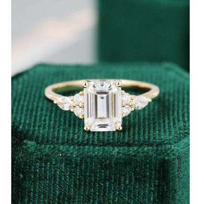 1.50 CT Emerald Cut Yellow Gold Moissanite Engagement Ring Solitaire Ring - JBR Jeweler