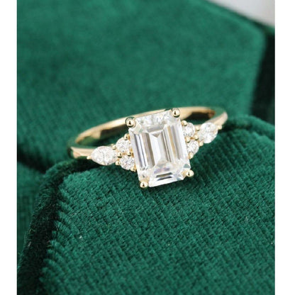 1.50 CT Emerald Cut Yellow Gold Moissanite Engagement Ring Solitaire Ring - JBR Jeweler