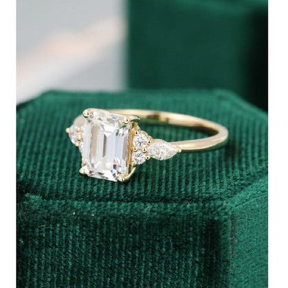 1.50 CT Emerald Cut Yellow Gold Moissanite Engagement Ring Solitaire Ring - JBR Jeweler