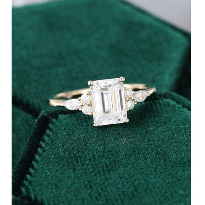 1.50 CT Emerald Cut Yellow Gold Moissanite Engagement Ring Solitaire Ring - JBR Jeweler