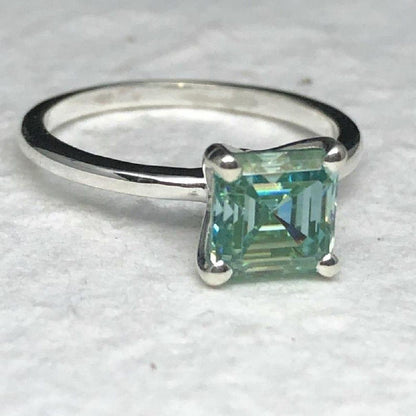 1.50CT Classic Asscher Cut Blue Green Moissanite Engagement ring In White Gold - JBR Jeweler