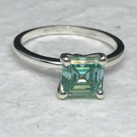 1.50CT Classic Asscher Cut Blue Green Moissanite Engagement ring In White Gold - JBR Jeweler