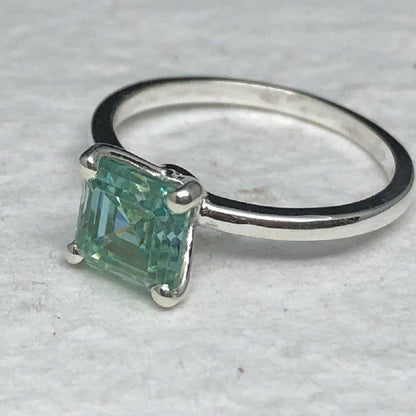 1.50CT Classic Asscher Cut Blue Green Moissanite Engagement ring In White Gold - JBR Jeweler