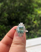 1.50CT Elongated Cushion Cut Baguette Halo Green Moissanite Engagement Ring - JBR Jeweler