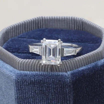 1.50Ct Emerald Cut Lab Grown Tapered Baguette Side Stone Engagement Ring - JBR Jeweler