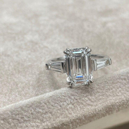 1.50Ct Emerald Cut Lab Grown Tapered Baguette Side Stone Engagement Ring - JBR Jeweler