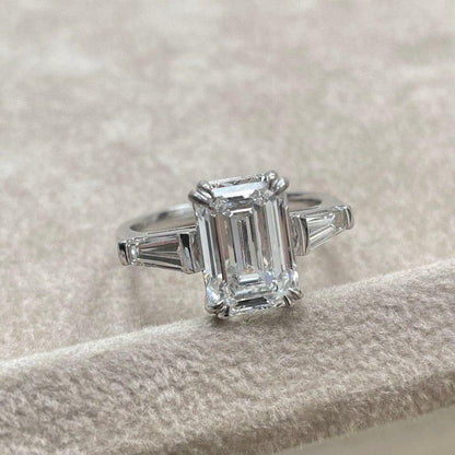 1.50Ct Emerald Cut Lab Grown Tapered Baguette Side Stone Engagement Ring - JBR Jeweler