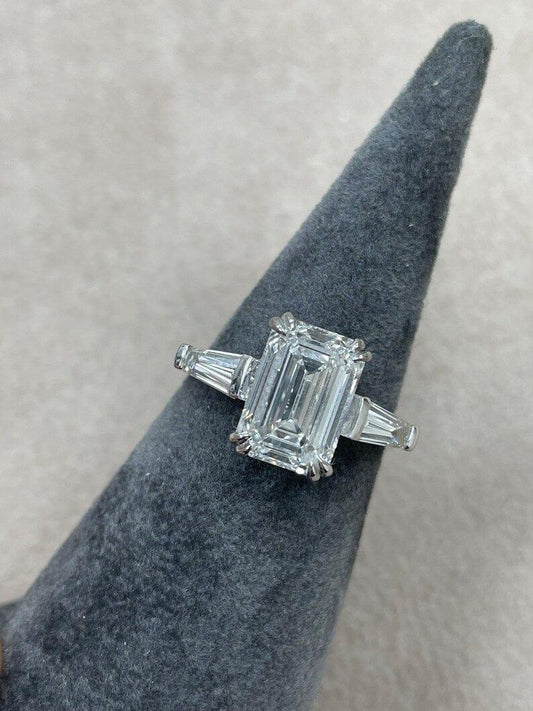 1.50Ct Emerald Cut Lab Grown Tapered Baguette Side Stone Engagement Ring - JBR Jeweler