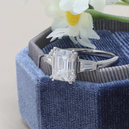 1.50Ct Emerald Cut Lab Grown Tapered Baguette Side Stone Engagement Ring - JBR Jeweler