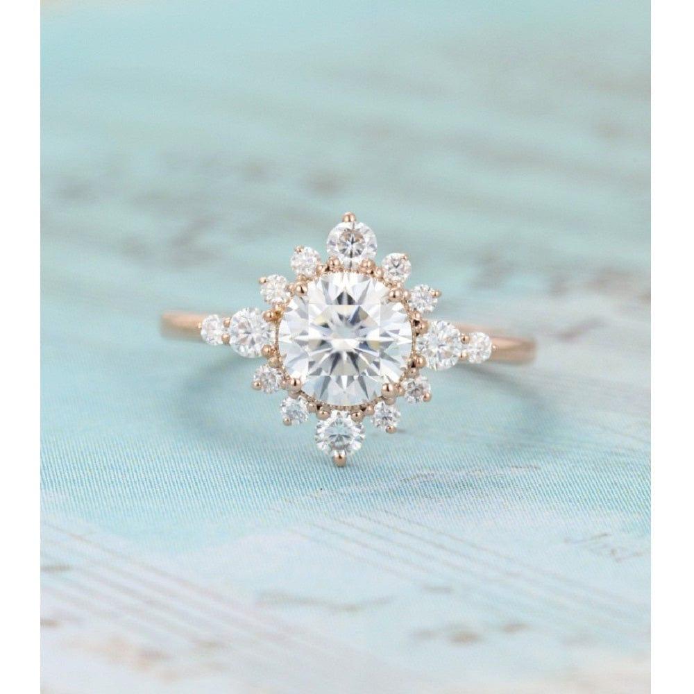 1.50CT Halo Rose Gold flower Unique Cluster wedding Bridal Promise Round Cut Moissanite Engagement ring - JBR Jeweler