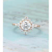 1.50CT Halo Rose Gold flower Unique Cluster wedding Bridal Promise Round Cut Moissanite Engagement ring - JBR Jeweler