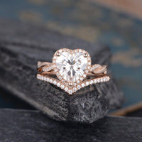 1.50CT Heart Cut Rose Gold Halo Diamond Infinity Wedding Moissanite Engagement Ring Set - JBR Jeweler