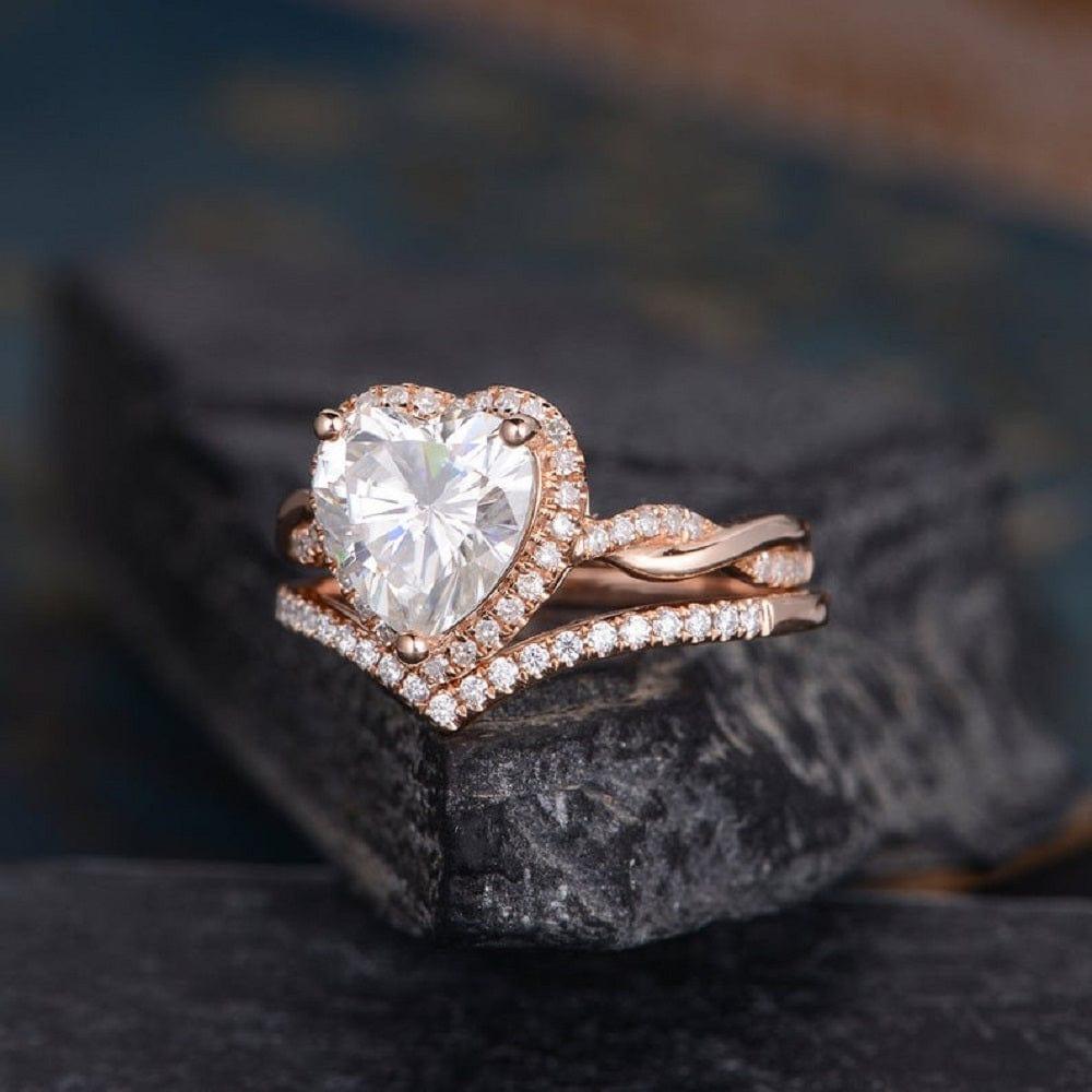 Heart Cut Rose Gold Halo Diamond Infinity Wedding - Main Image