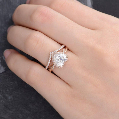 1.50CT Heart Cut Rose Gold Halo Diamond Infinity Wedding Moissanite Engagement Ring Set - JBR Jeweler