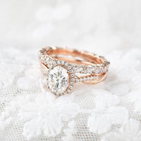 1.50CT Oval Cut Lab-Grown Diamond Twist Halo Bridal Set Ring (2Pcs) - JBR Jeweler