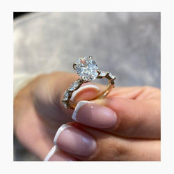 1.50Ct Oval Cut Lab Grown Solitaire Side Marquise Stone Engagement Ring - JBR Jeweler