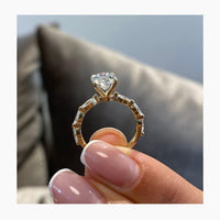 1.50Ct Oval Cut Lab Grown Solitaire Side Marquise Stone Engagement Ring - JBR Jeweler