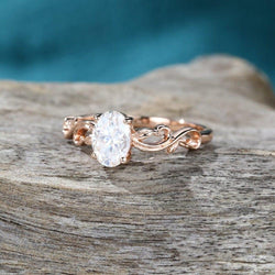 1.50CT Oval Cut Leaf Alternative Vintage Solitaire Rose gold Moissanite Engagement Ring - JBR Jeweler