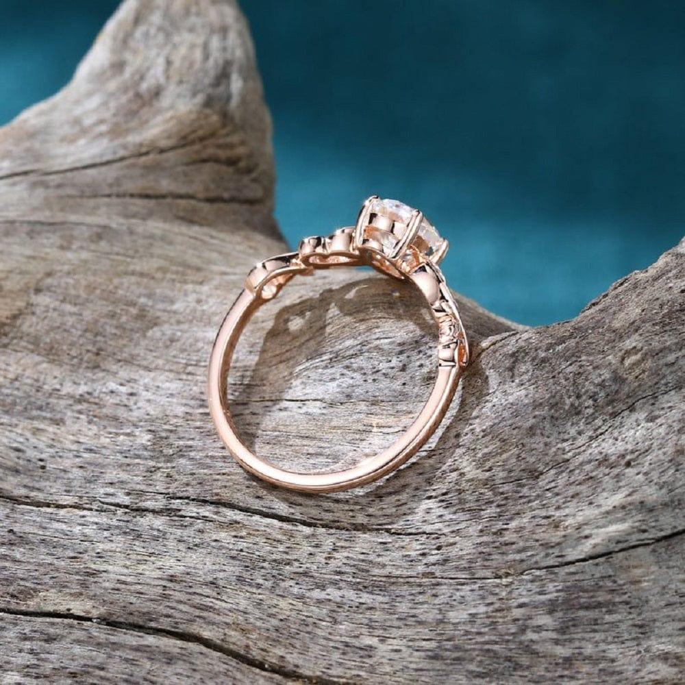 1.50CT Oval Cut Leaf Alternative Vintage Solitaire Rose gold Moissanite Engagement Ring - JBR Jeweler