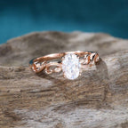 1.50CT Oval Cut Leaf Alternative Vintage Solitaire Rose gold Moissanite Engagement Ring - JBR Jeweler