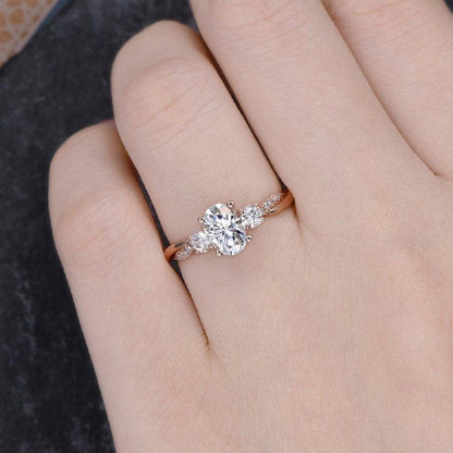 1.50CT Oval Cut Rose Gold Three Stone Twist Diamond Half Eternity Moissanite Engagement Ring - JBR Jeweler