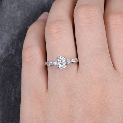 1.50CT Oval Cut Rose Gold Three Stone Twist Diamond Half Eternity Moissanite Engagement Ring - JBR Jeweler