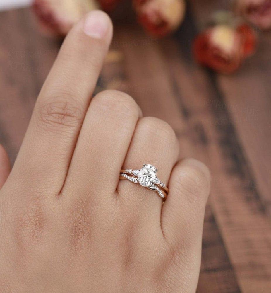 Solitaire Ring Halo Ring Set Stacking Engagement Wedding Ring Set 925 Silver