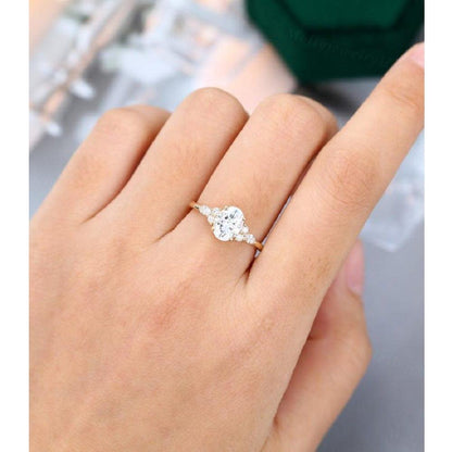 1.50CT Oval Cut Unique Cluster Rose Gold Moissanite Engagement Ring Anniversary Gift - JBR Jeweler