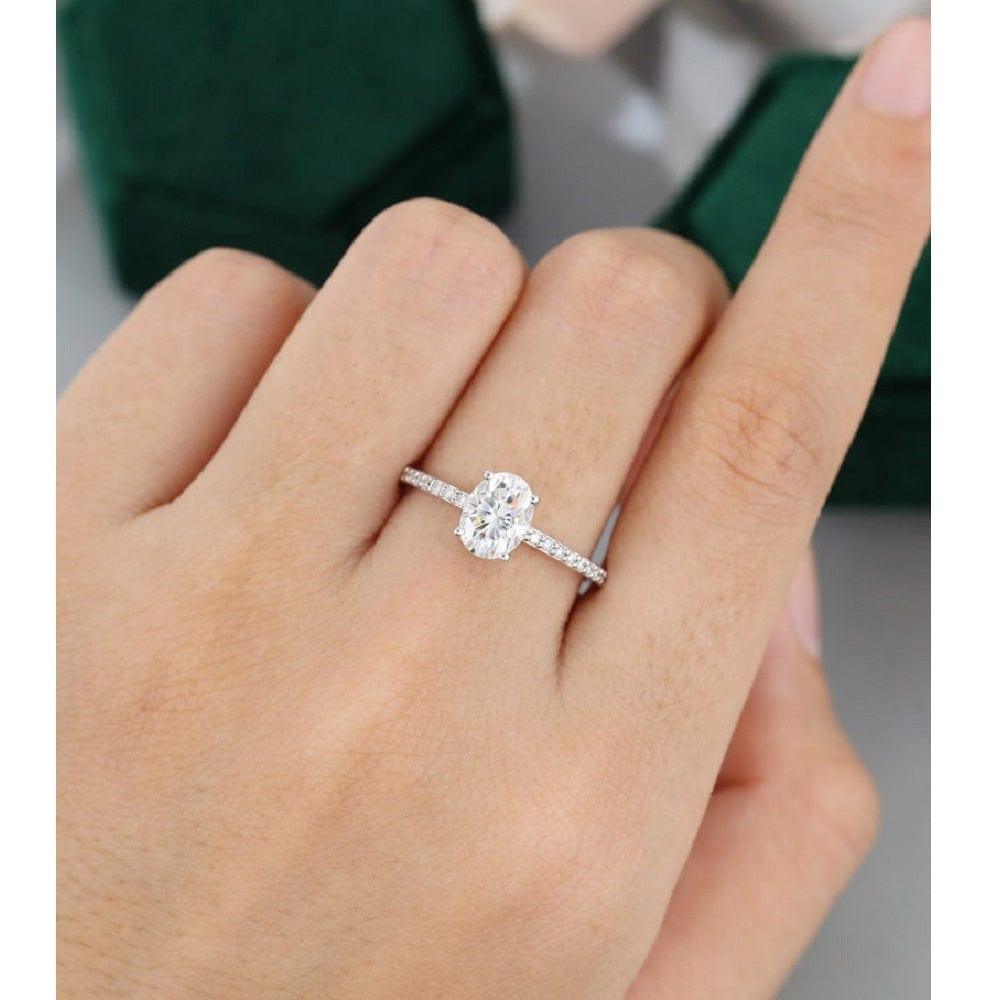 1.50CT Oval Cut Half Eternity Solitaire Diamond Wedding Moissanite Engagement Ring