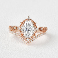 1.50CT Oval Lab-Grown Diamond Migrain Bridal Set With Wedding Band(2Pcs) - JBR Jeweler