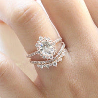 1.50CT Oval Lab-Grown Diamond Unique Bridal Set With Wedding Band(2Pcs) - JBR Jeweler