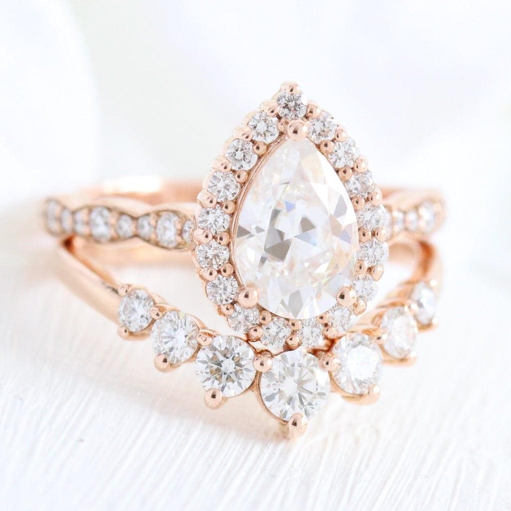 1.50CT Pear Cut Lab-Grown Diamond Vintage Halo Bridal Set Ring (2Pcs) - JBR Jeweler