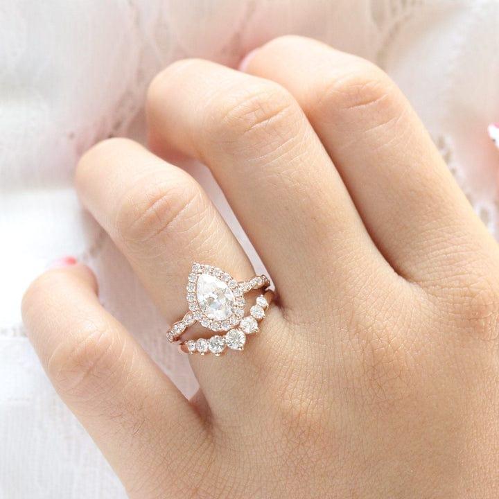 1.50CT Pear Cut Lab-Grown Diamond Vintage Halo Bridal Set Ring (2Pcs) - JBR Jeweler