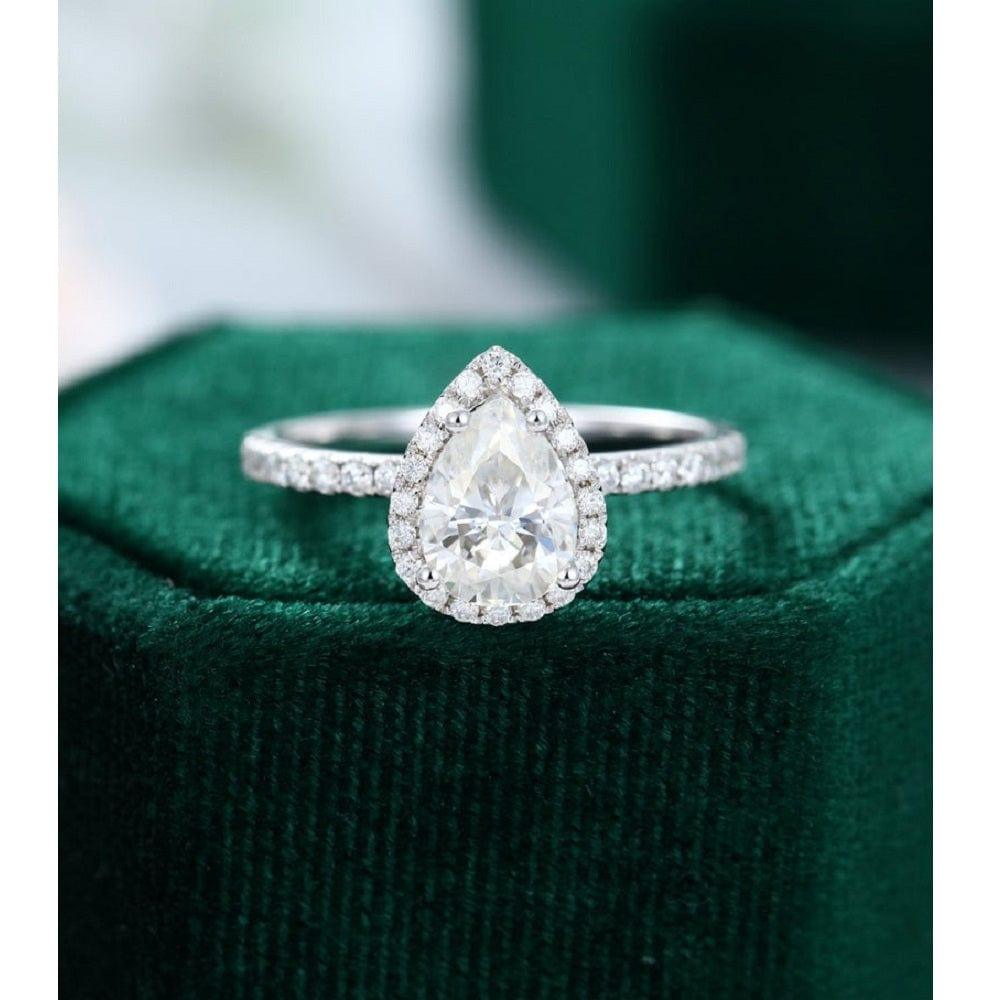 1.50Ct Pear Diamond Solitaire Halo Wedding Ring | Pear Mossanite Engagement top Ring| Bridal Wedding Ring | Promise Ring| Women's Ring