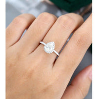 1.50CT Pear Cut White Gold Halo Set Half Eternity Moissanite engagement ring - JBR Jeweler