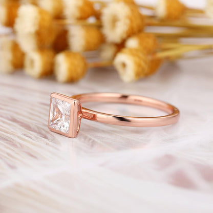 1.50CT Princess Cut Bezel Set 14K Rose Gold Solitaire Moissanite Engagement Ring - JBR Jeweler