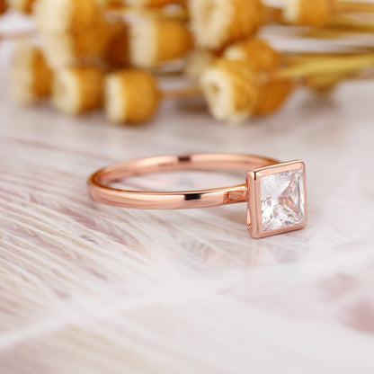 1.50CT Princess Cut Bezel Set 14K Rose Gold Solitaire Moissanite Engagement Ring - JBR Jeweler