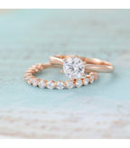 1.50CT Round Cut 2 PCS Rose gold Solitaire Bridal Anniversary Moissanite engagement ring - JBR Jeweler