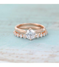 1.50CT Round Cut 2 PCS Rose gold Solitaire Bridal Anniversary Moissanite engagement ring - JBR Jeweler