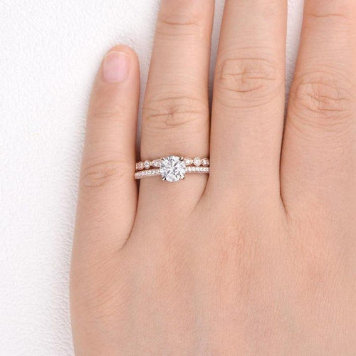 1.50CT Round Cut Lab Grown Diamond Crown Bridal Ring Set with Band (2PCS) - JBR Jeweler
