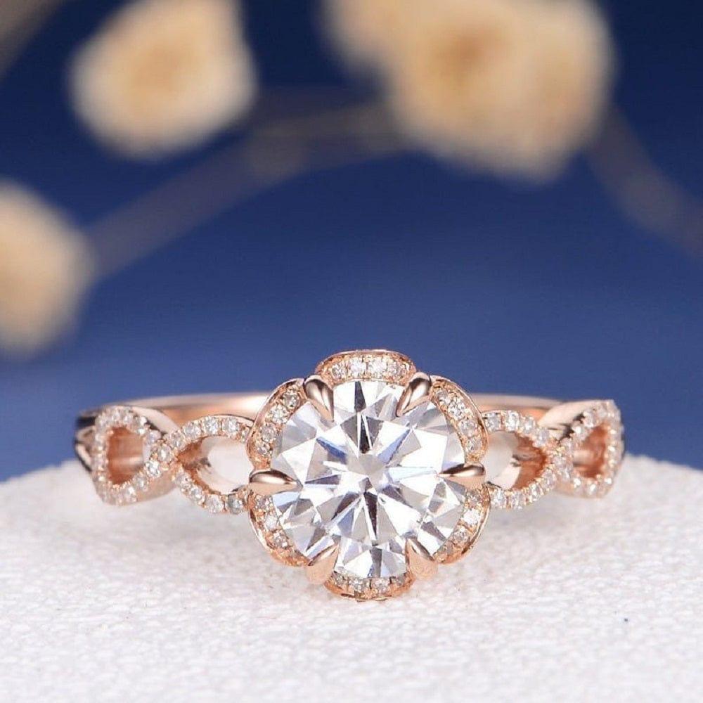 1.50CT Round Cut Rose Gold Infinity Love Halo Wedding Moissanite Engagement Ring - JBR Jeweler