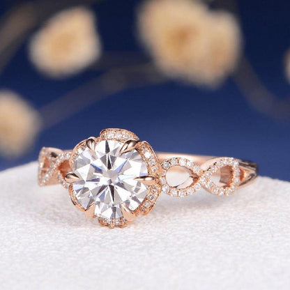 1.50CT Round Cut Rose Gold Infinity Love Halo Wedding Moissanite Engagement Ring - JBR Jeweler