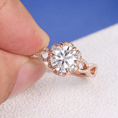 1.50CT Round Cut Rose Gold Infinity Love Halo Wedding Moissanite Engagement Ring - JBR Jeweler