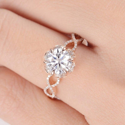 1.50CT Round Cut Rose Gold Infinity Love Halo Wedding Moissanite Engagement Ring - JBR Jeweler