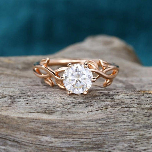 1.50CT Round Cut Solitaire Twig Leaf Rose gold Promise Moissanite Engagement Ring - JBR Jeweler