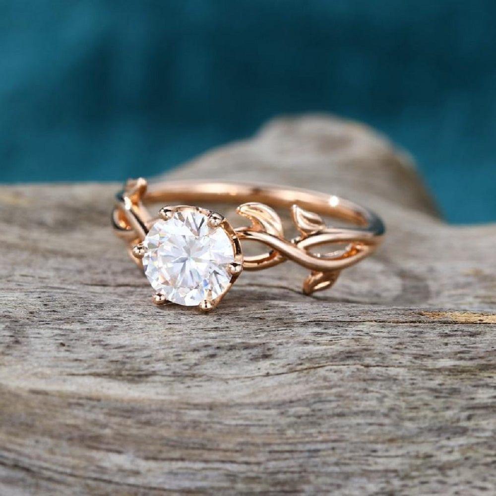 1.50CT Round Cut Solitaire Twig Leaf Rose gold Promise Moissanite Engagement Ring - JBR Jeweler