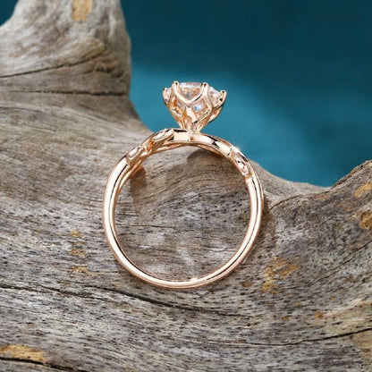 1.50CT Round Cut Solitaire Twig Leaf Rose gold Promise Moissanite Engagement Ring - JBR Jeweler